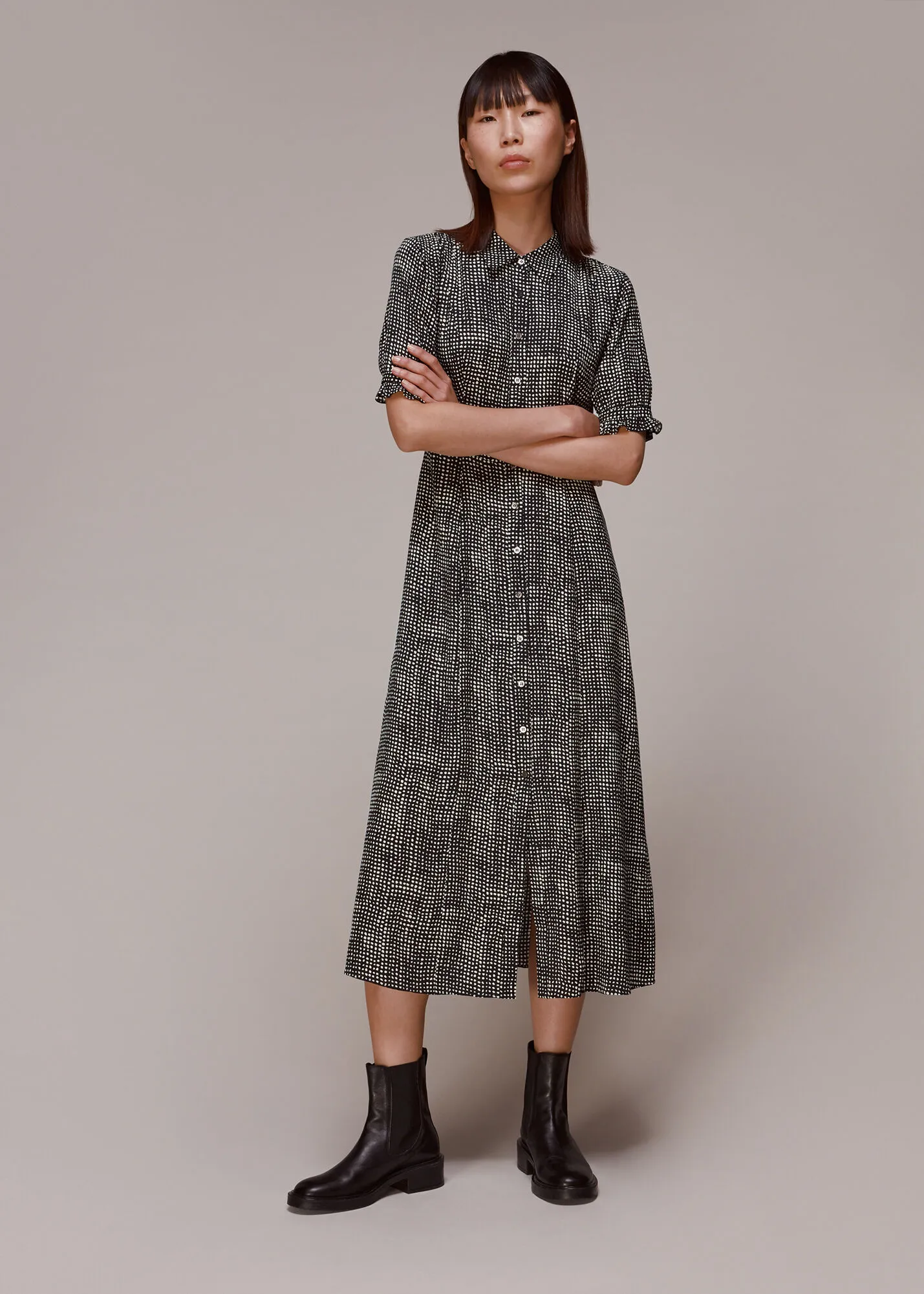 Black Peri Spotted Check Shirt Dress