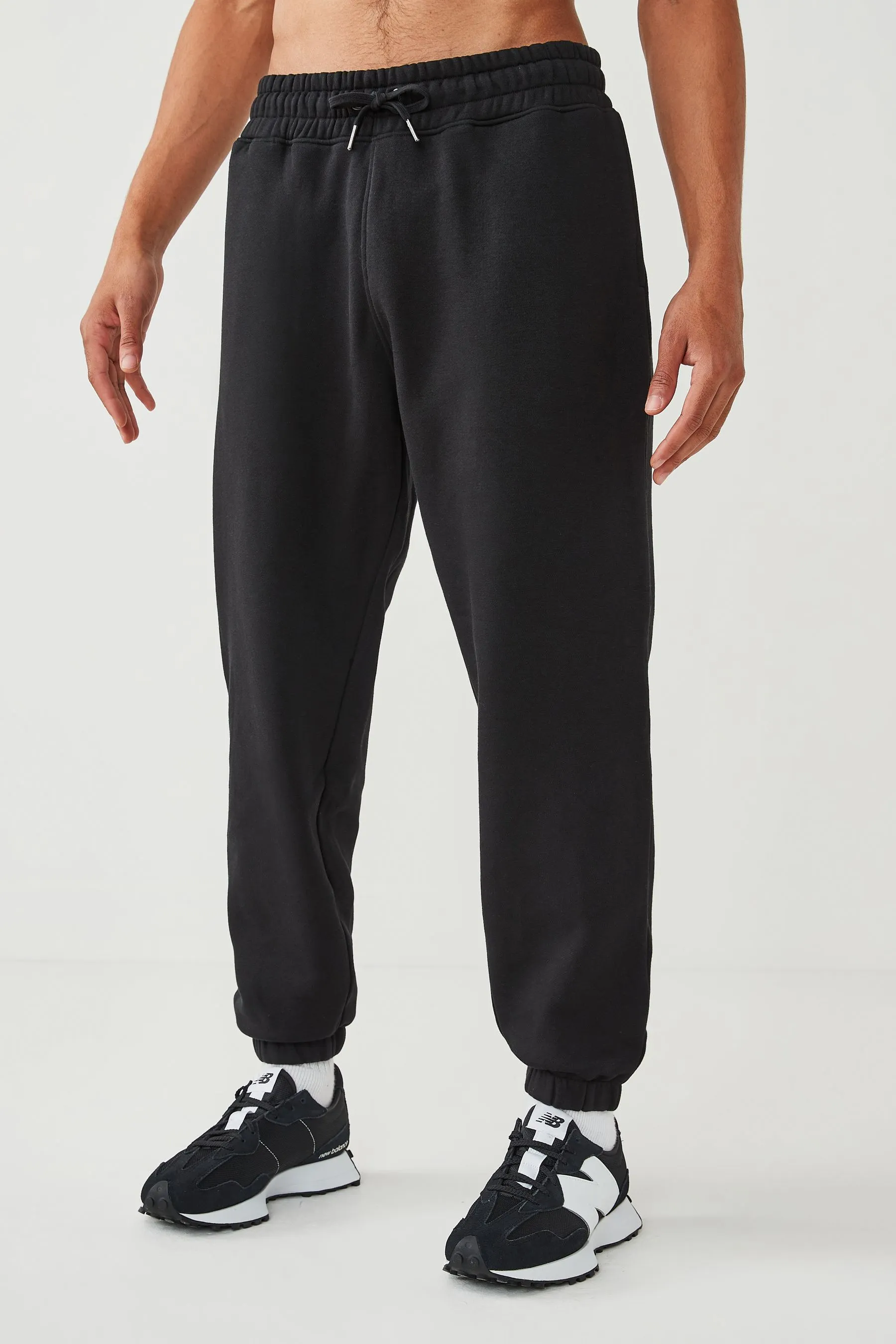 Black Relaxed Fit Cotton Blend Cuffed Joggers