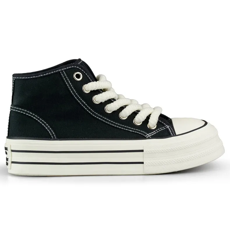 Black sneakers with a thick sole, women's high-top sneakers