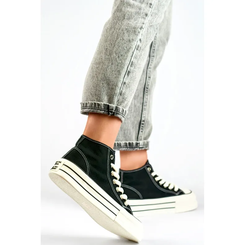 Black sneakers with a thick sole, women's high-top sneakers