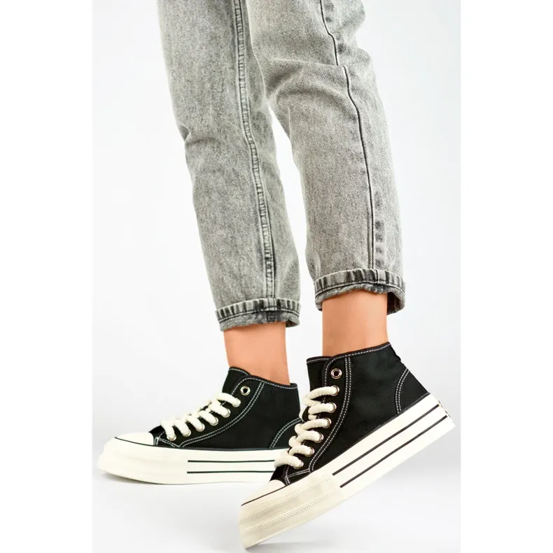 Black sneakers with a thick sole, women's high-top sneakers