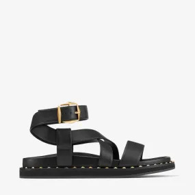 Blaise Flat Black Leather Sandals