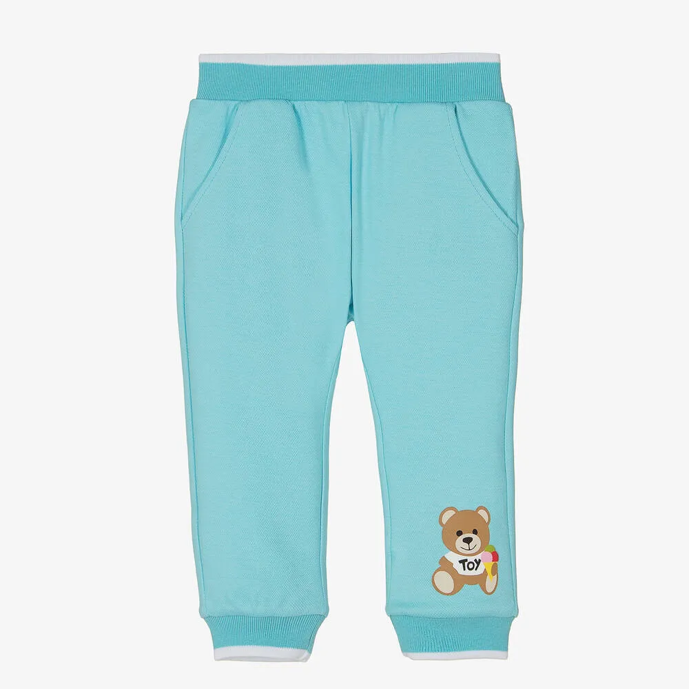 Blue Cotton Piqué Teddy Bear Joggers