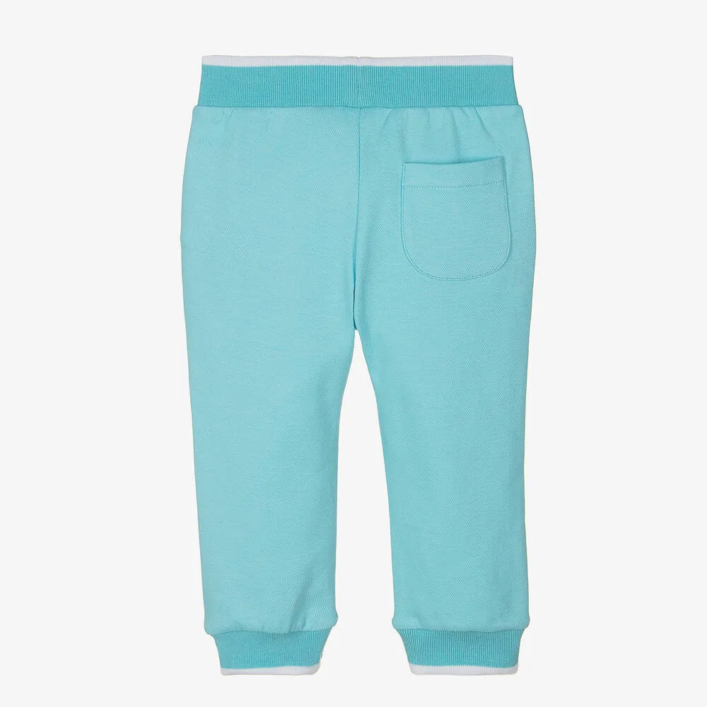 Blue Cotton Piqué Teddy Bear Joggers