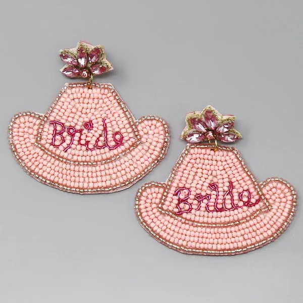 Bride Cowboy Hat Seed Beaded Earrings