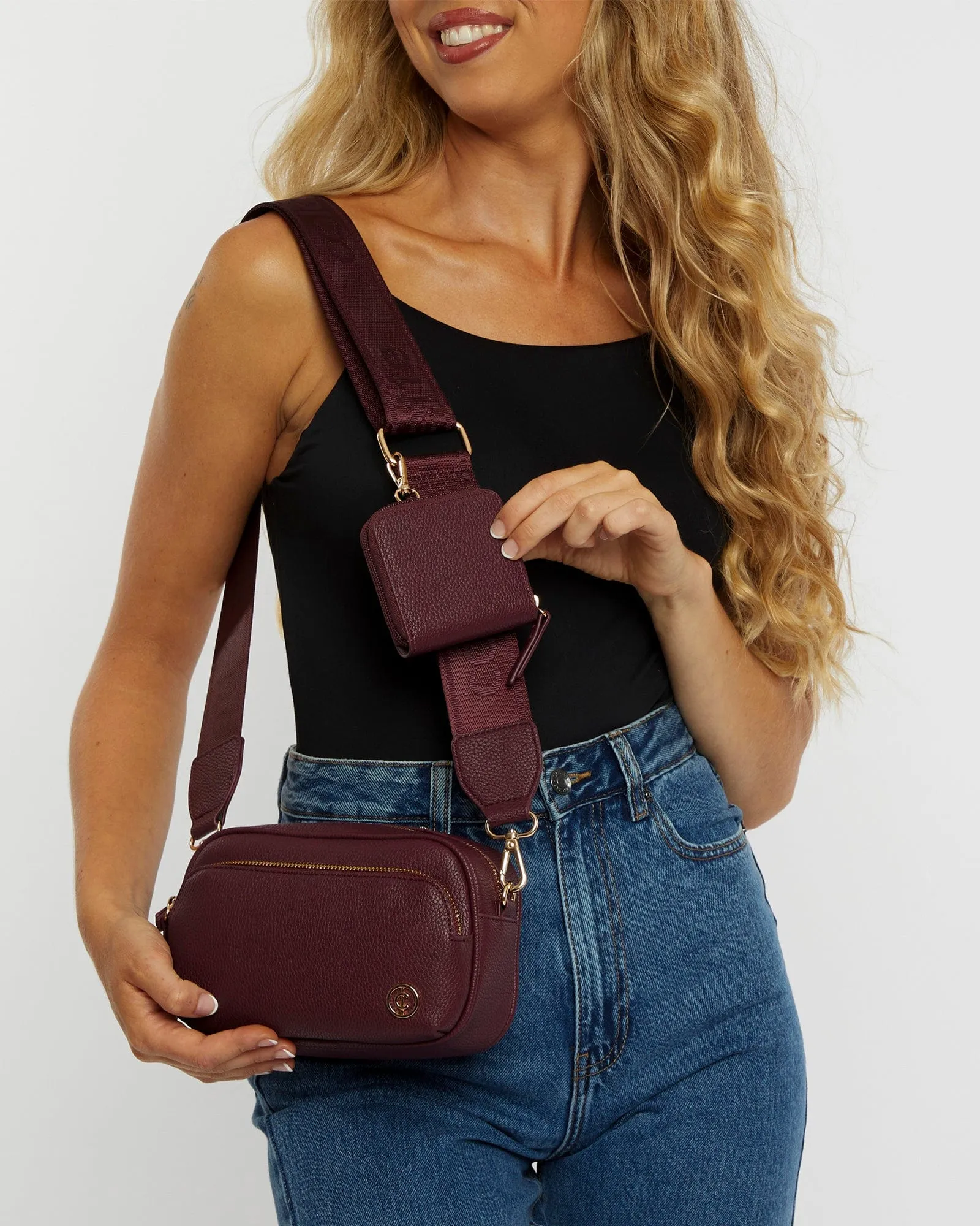 Burgundy And Gold Amalia Crossbody Bag