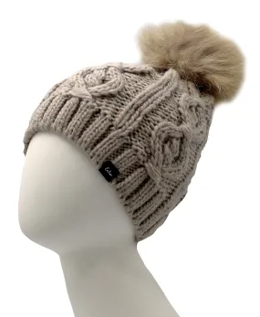 Cable Knit Hat w/ Fur Pom