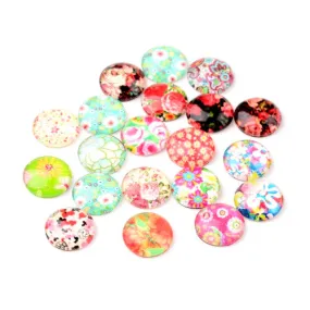 Assorted Glass Dome Cabochons with Printed Flowers - 12mm Flat Back Seals