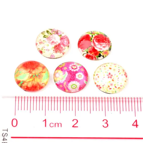 Assorted Glass Dome Cabochons with Printed Flowers - 12mm Flat Back Seals