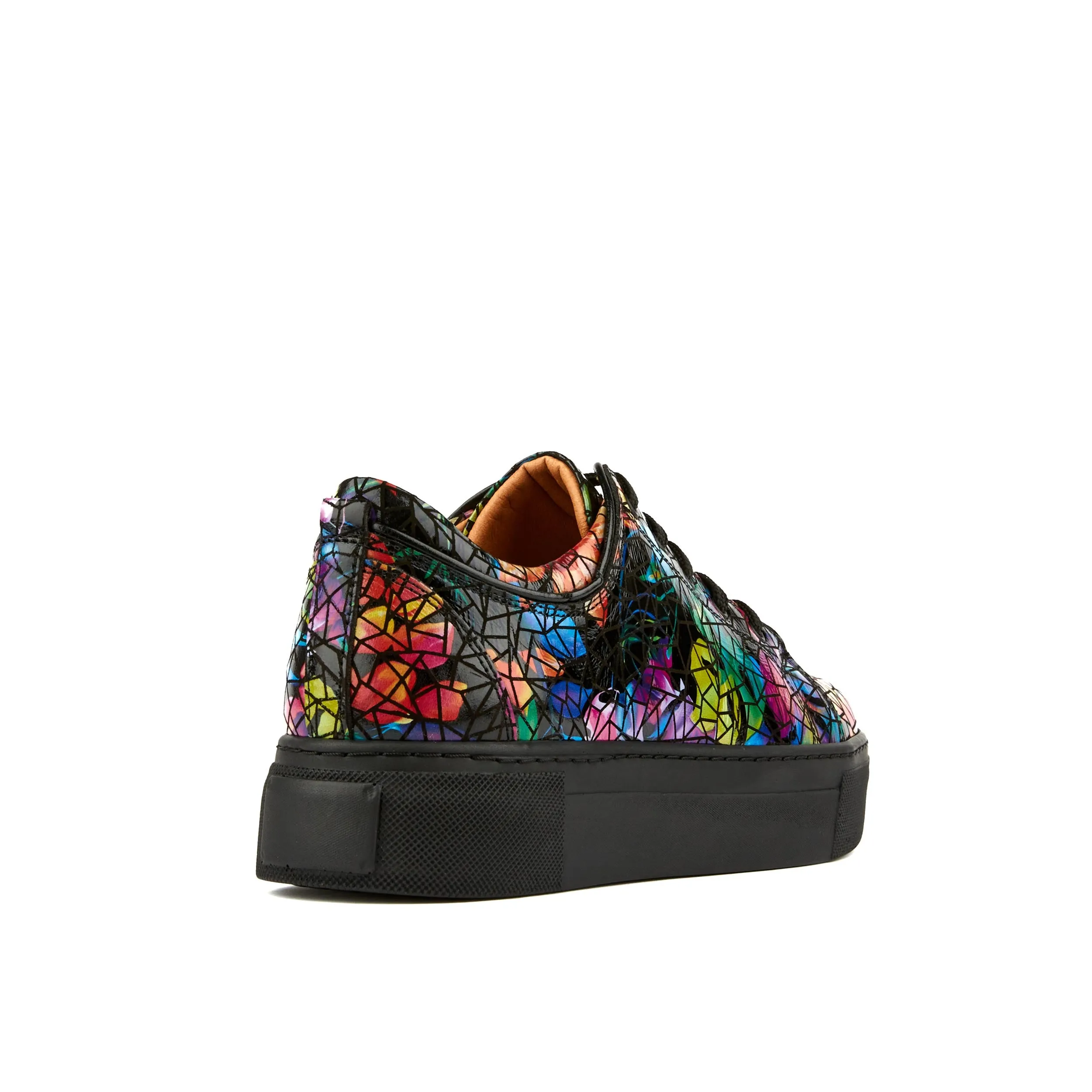 CAMILA DARK TROPICAL - Women's black platform leather trainer in dark print