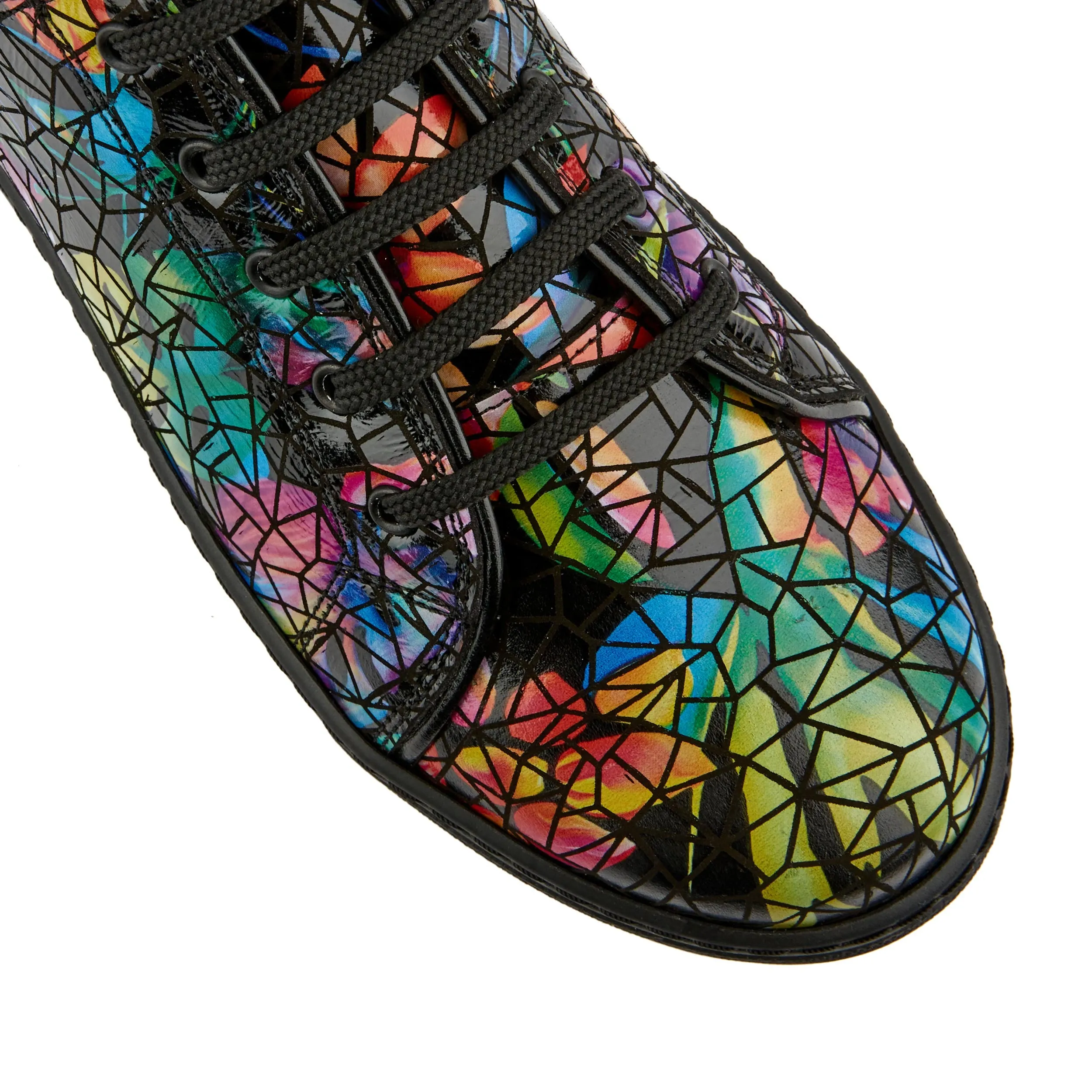 CAMILA DARK TROPICAL - Women's black platform leather trainer in dark print