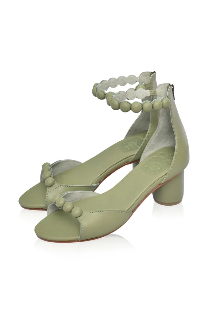 Olive Green Candy Round Heel Sandals