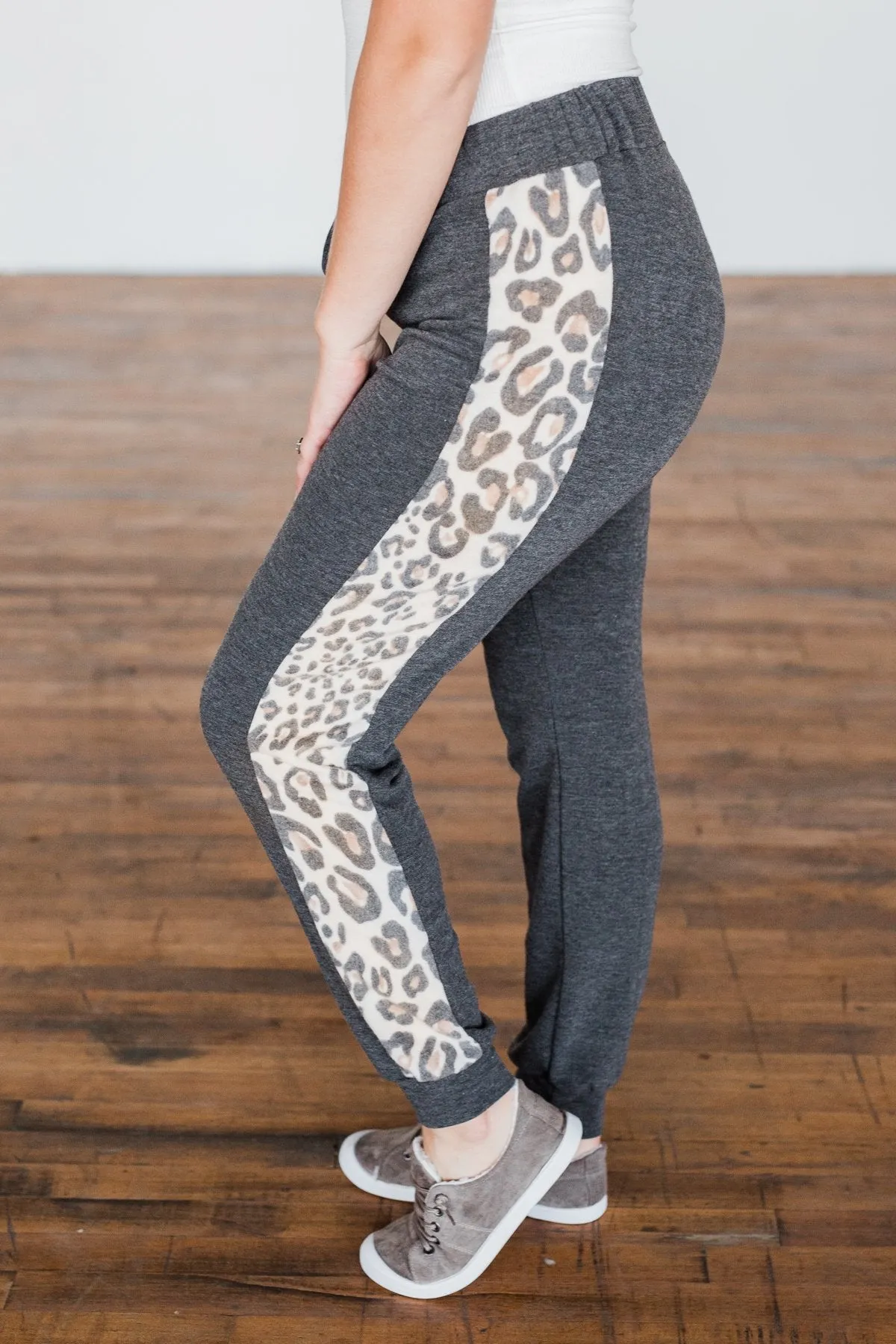 Charcoal Leopard Print Jogger Pants for Women