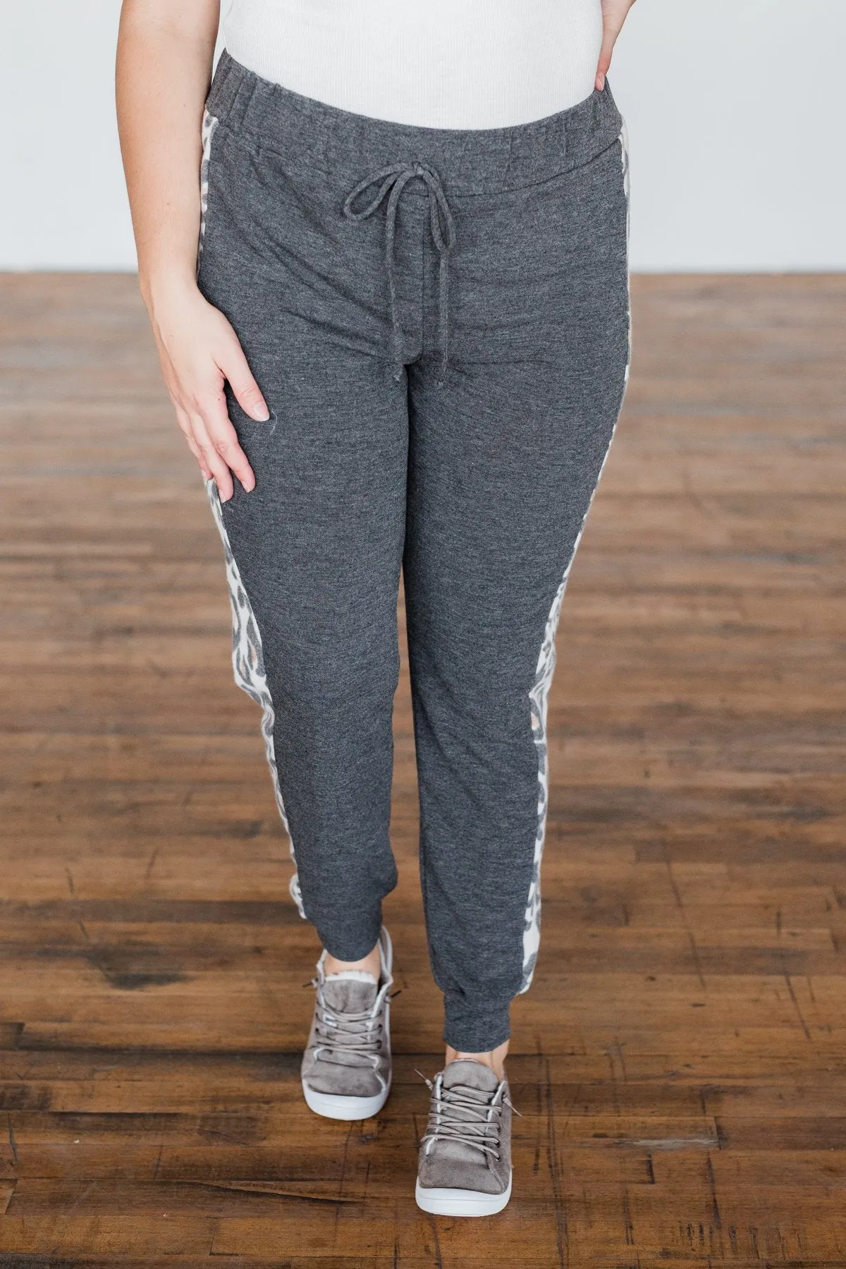 Charcoal Leopard Print Jogger Pants for Women