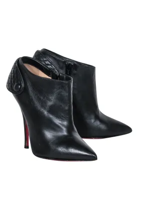 Christian Louboutin - Black Leather Pointed Toe Heeled Short Boots Sz 7