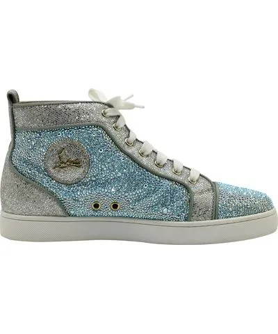 Christian Louboutin Louis Strass Flat Sneakers in Blue Suede