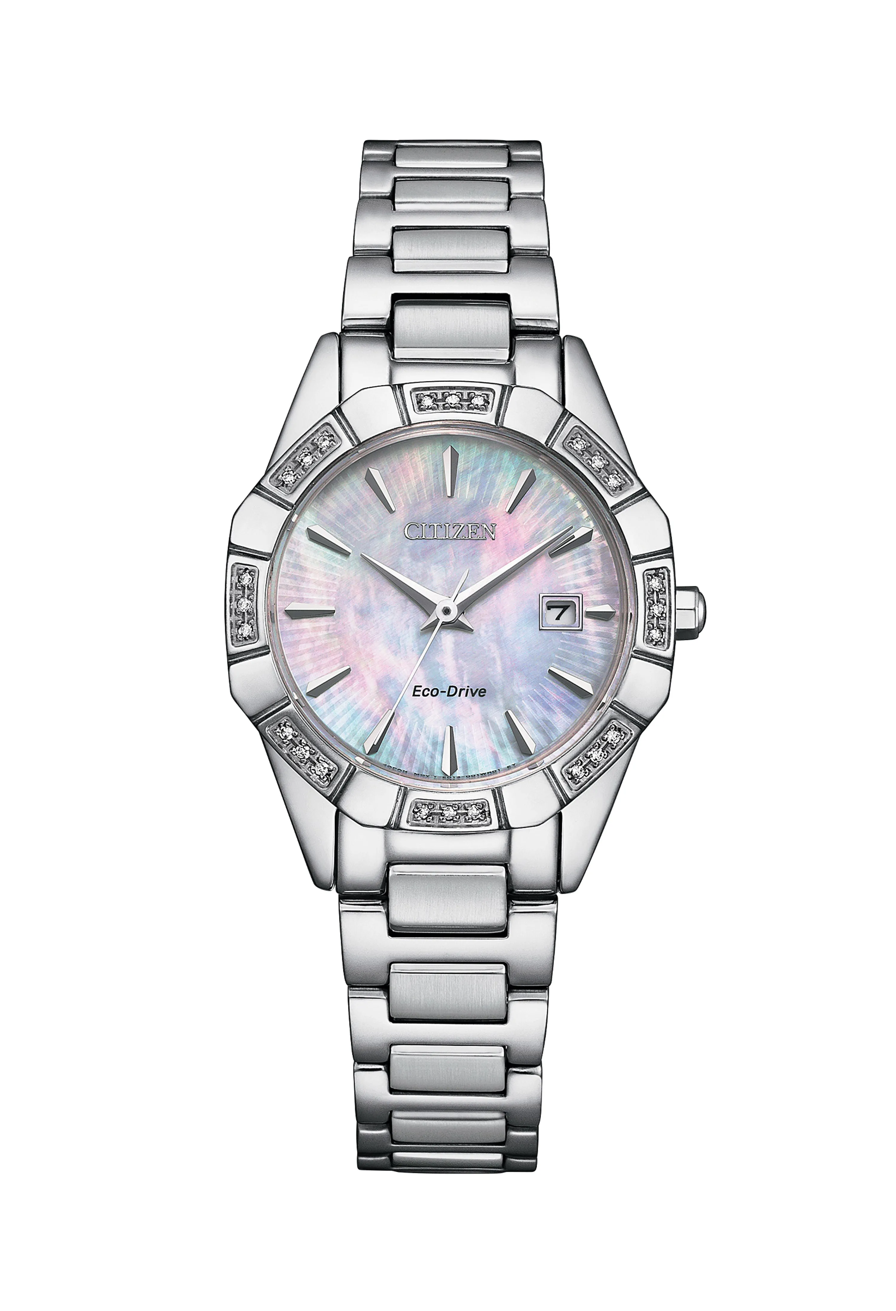 Citizen Ladies Stainless Steel Eco-Drive Mother of Pearl Diamond Bezel Watch