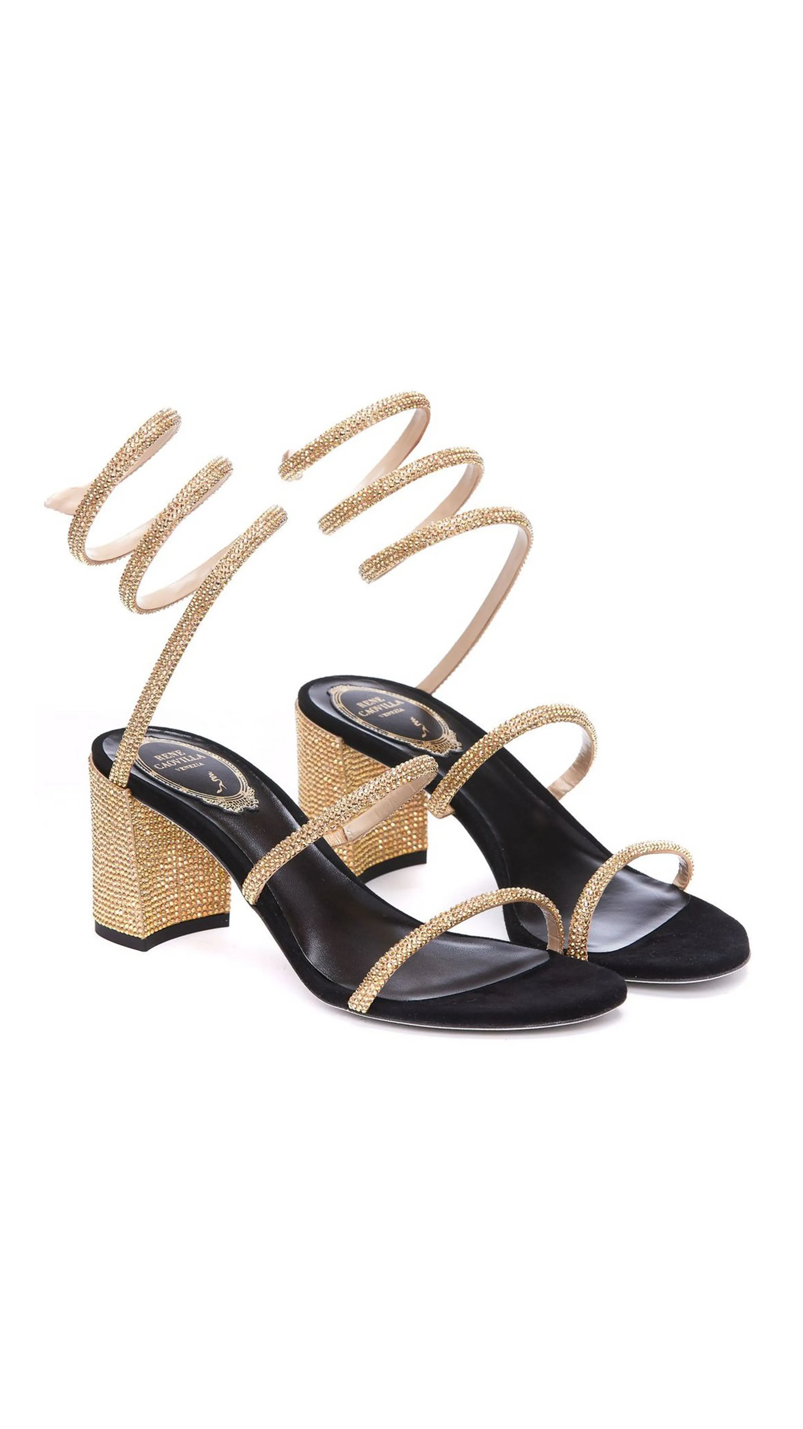 Cleo Block Heel Sandals in Black/Gold - Size 65