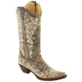 Corral Boots Brown Crater Bone Embroidery A1094 - Western Cowgirl Boots