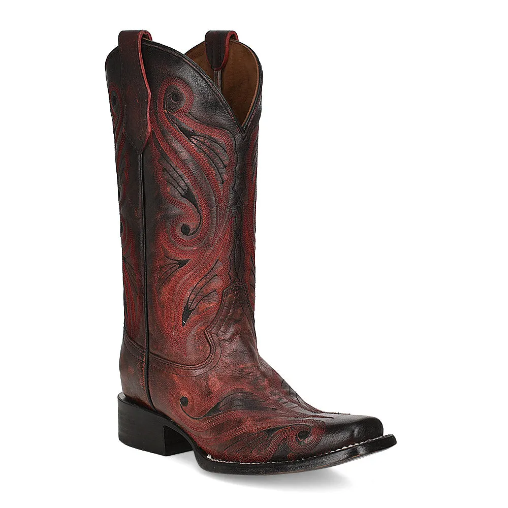 Circle G Women's Red & Black Embroidered Square Toe Western Boot - Size 12