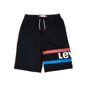 Cotton Bermuda Shorts with Logo and Bicolor Bands for Kids in Black