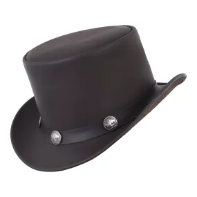 Cowhide Leather Top Hat With Buffalo Nickel Band - Brown