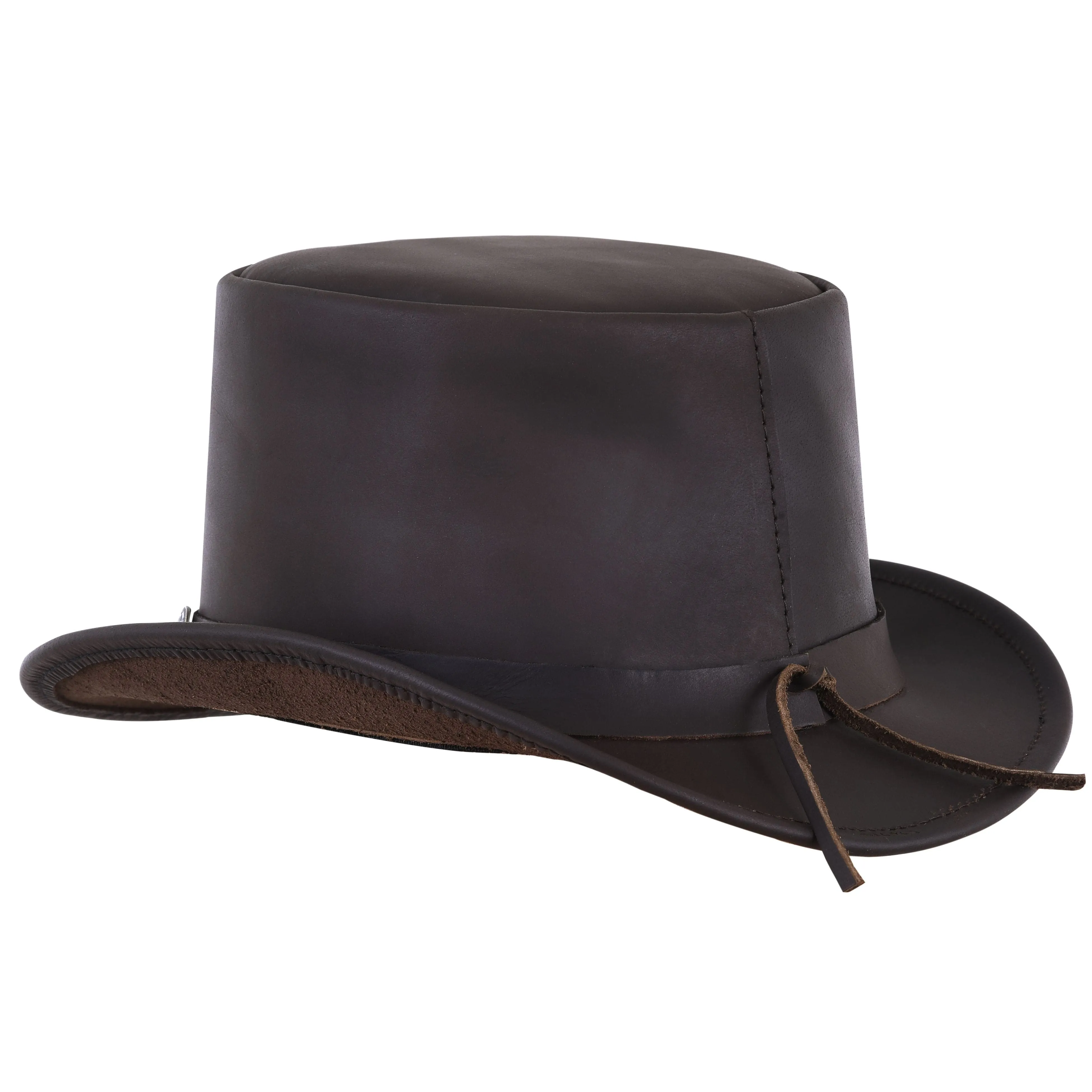 Cowhide Leather Top Hat With Buffalo Nickel Band - Brown