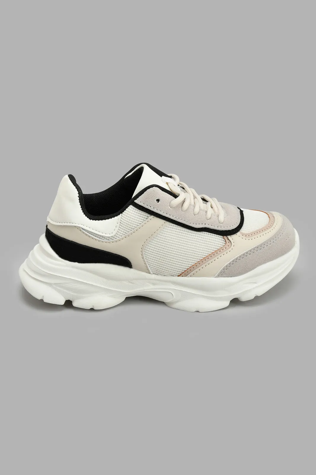 Cream Colour Block Chunky Trainer