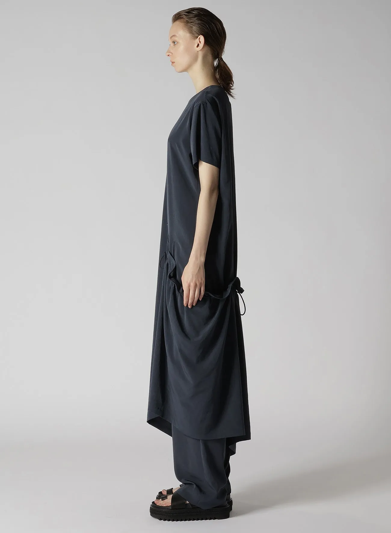 CREPE de CHINE HALF SLEEVE DRAPED DRESS