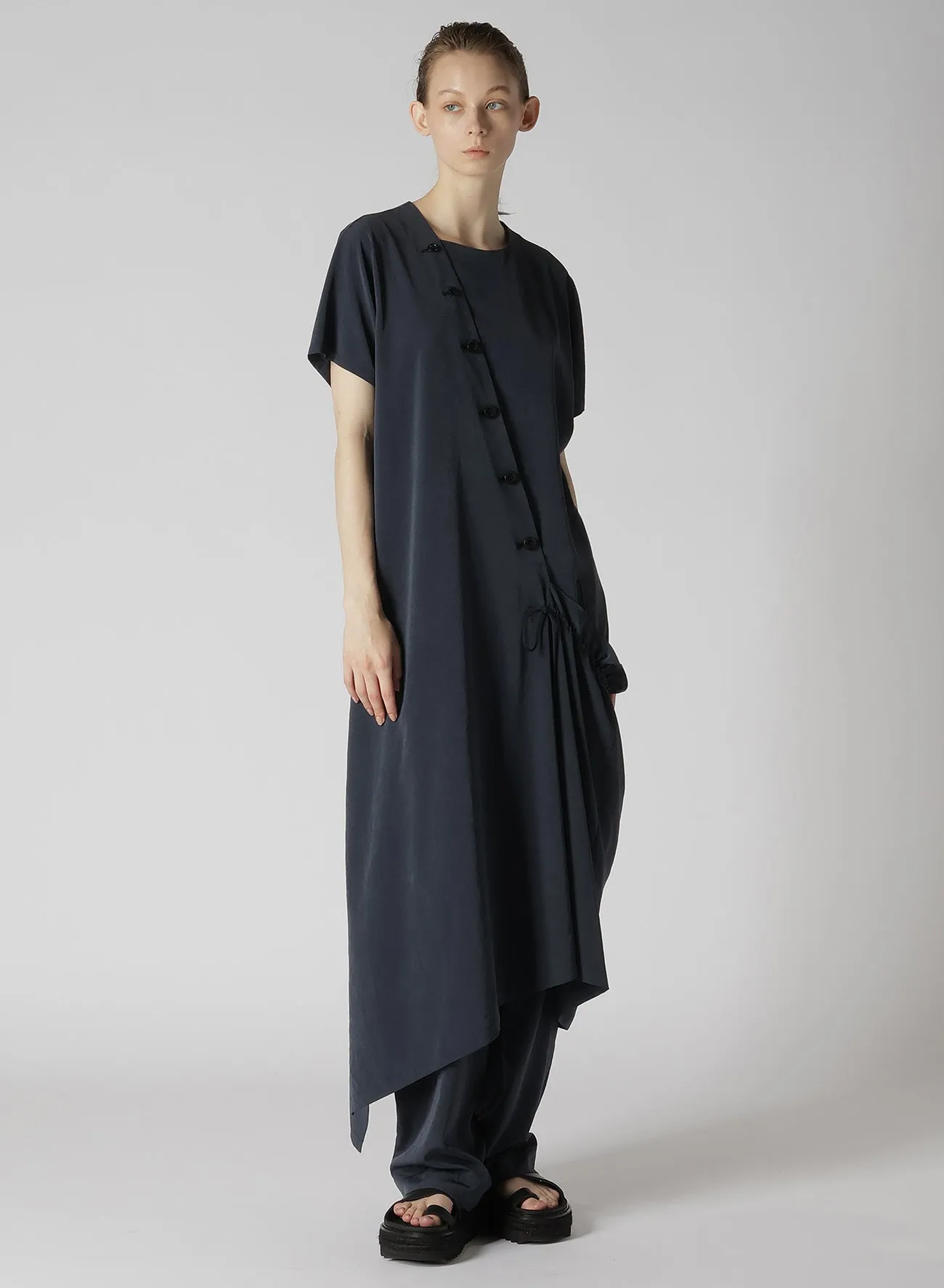 CREPE de CHINE HALF SLEEVE DRAPED DRESS