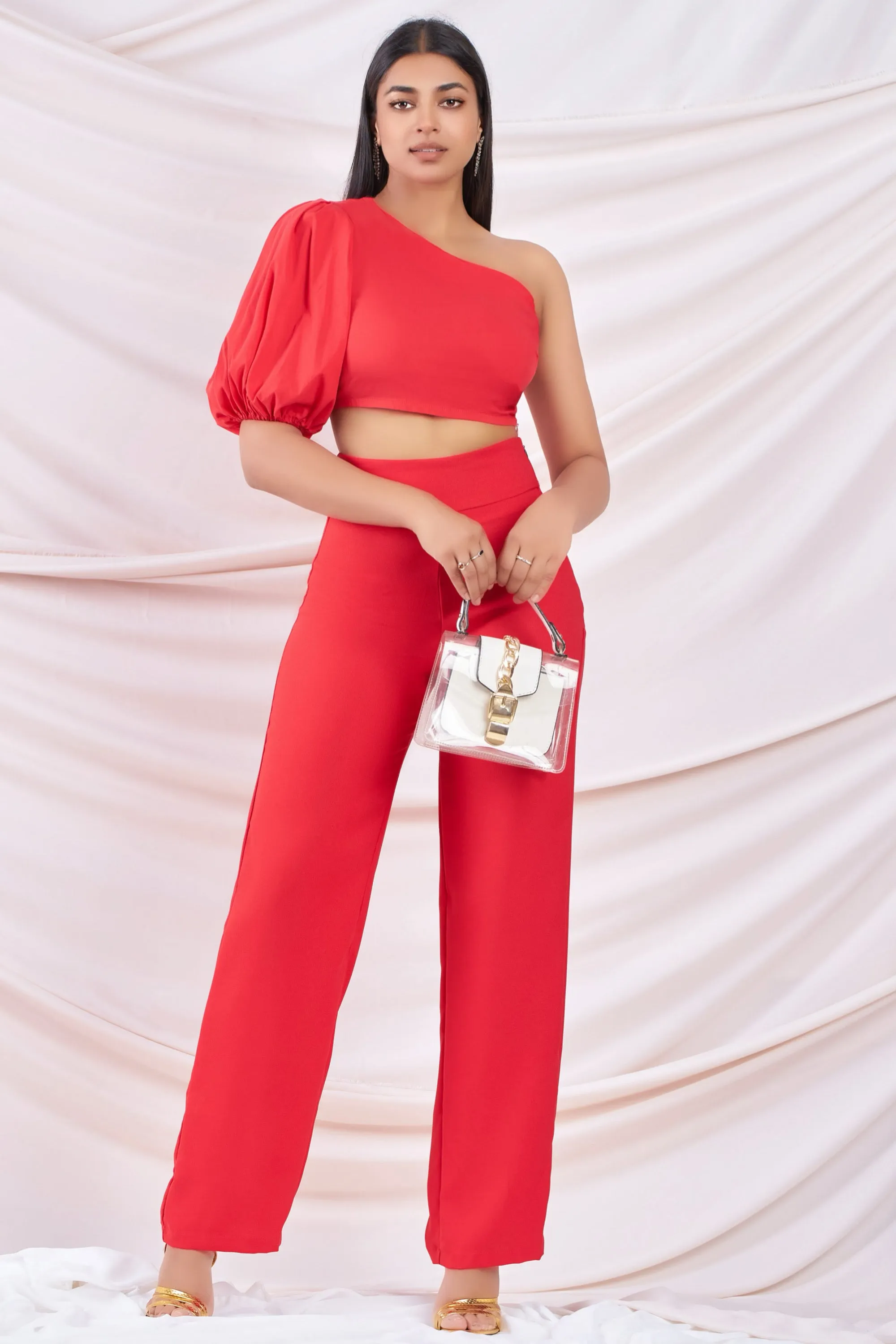 Crimson Single Shoulder Cropped Top