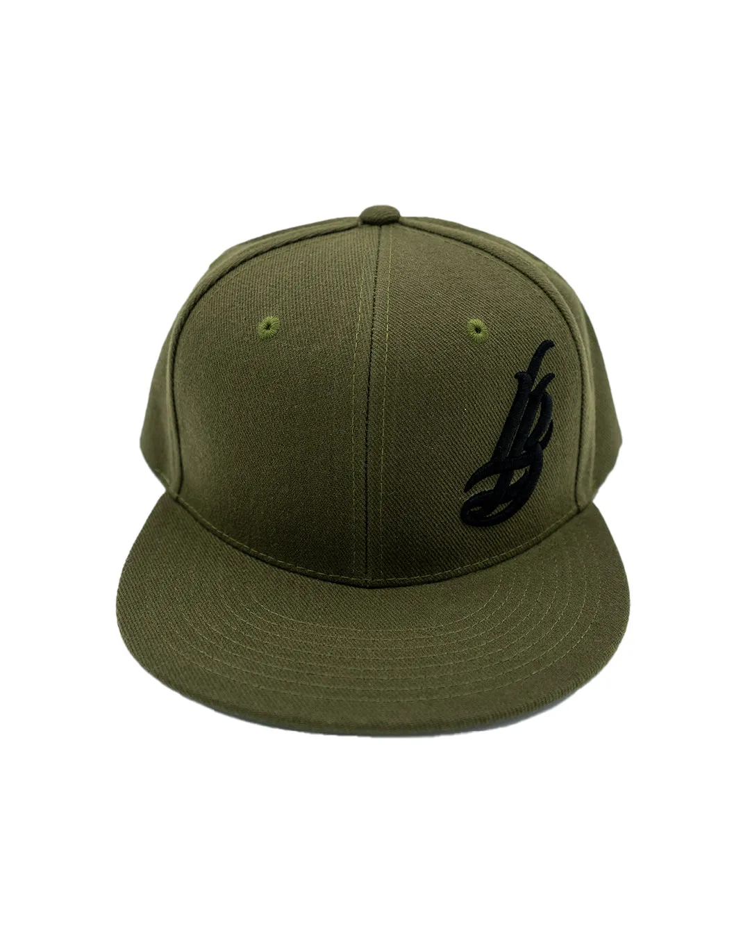 Cursive LB Black on Moss Green Snapback Hat