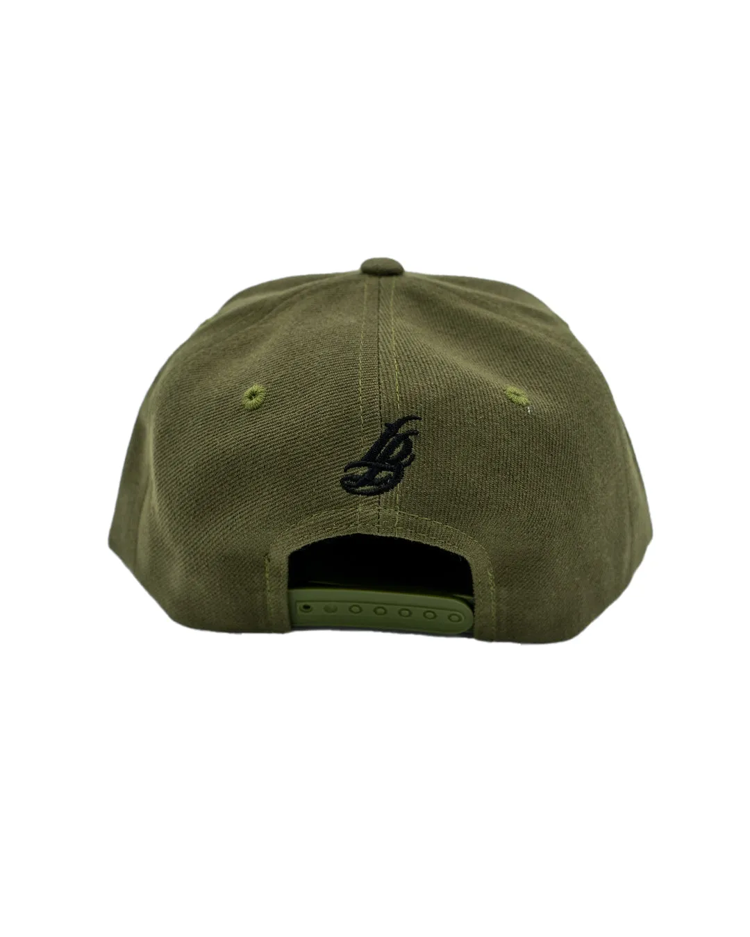 Cursive LB Black on Moss Green Snapback Hat