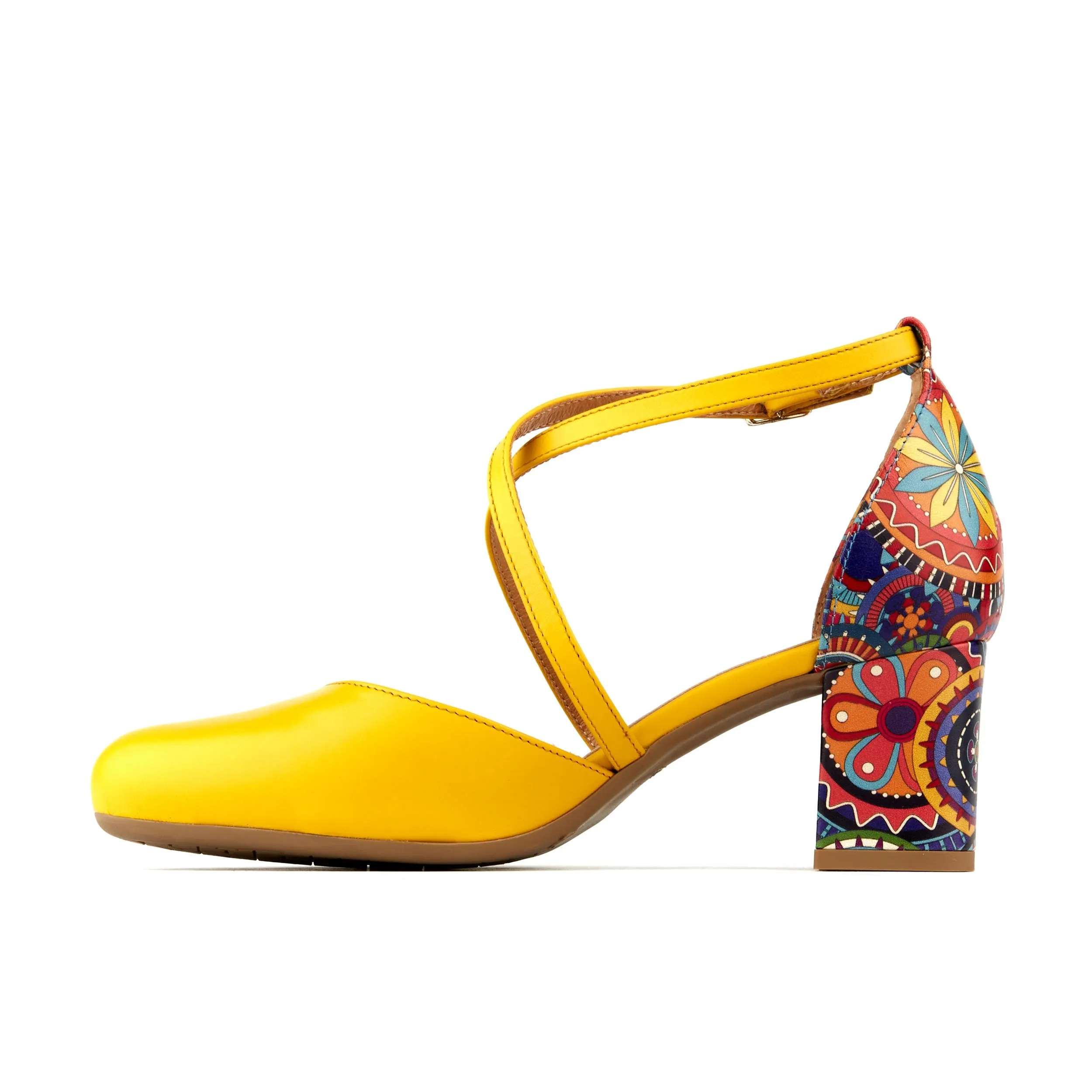 DANNII YELLOW SIGNATURE - Women's 2.4 inch block heel closed toe leather sandal