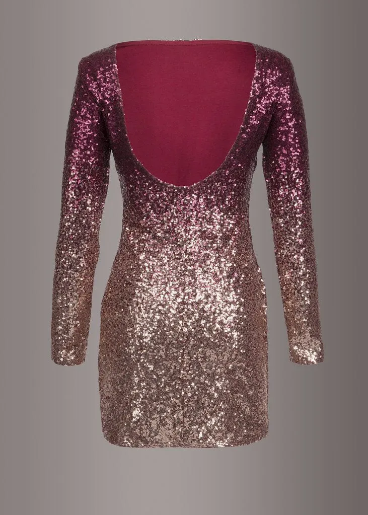 Diamond Girl Ombre Sequin Longsleeve Dress