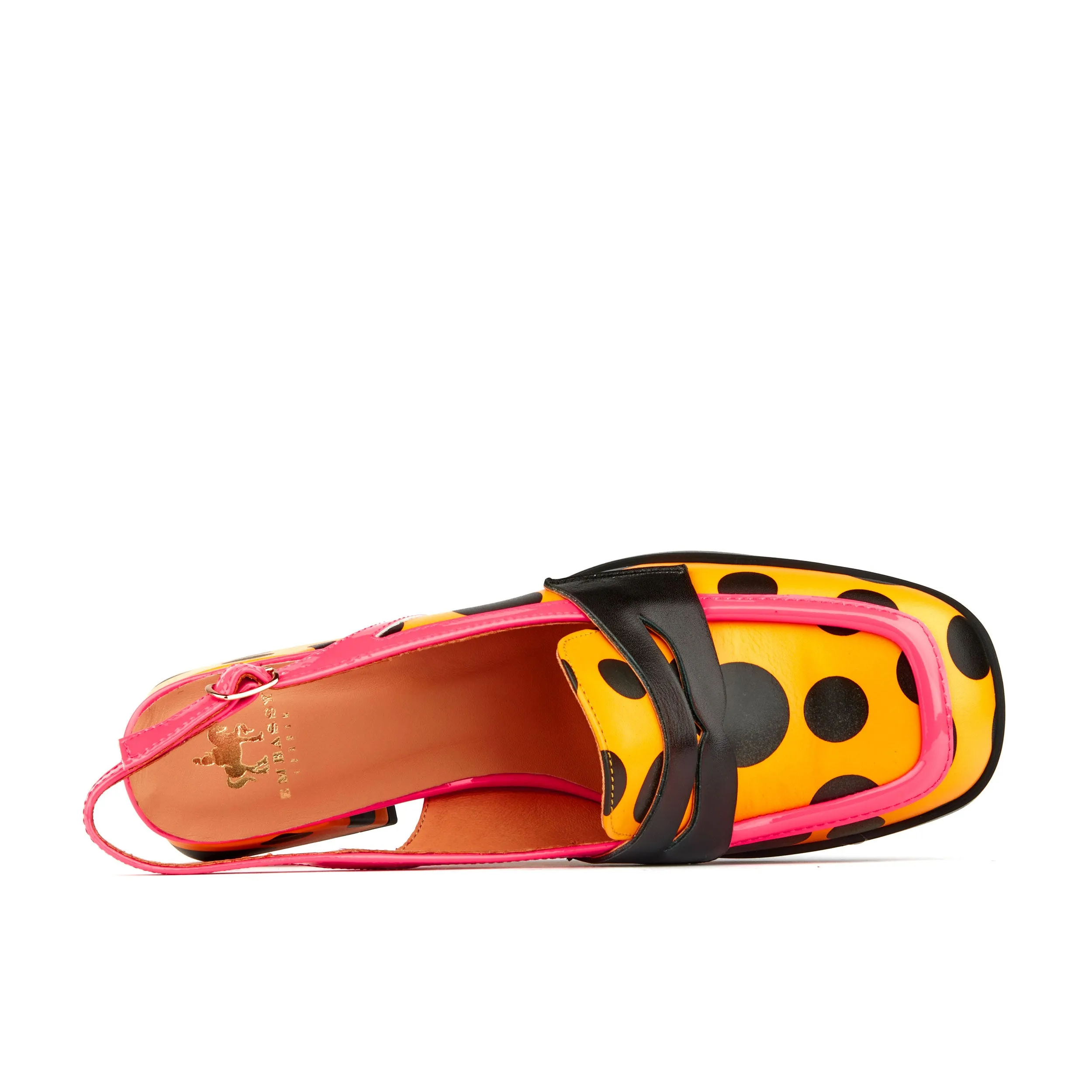 DIANA  BLACK ORANGE POLKA - Women's square closed toe slingback heel in orange polka