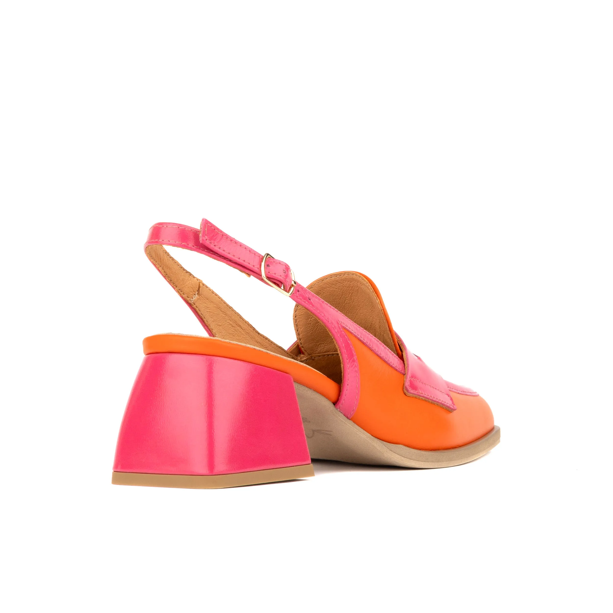 DIANA PINK ORRANGE - Women's square closed toe slingback with block heel