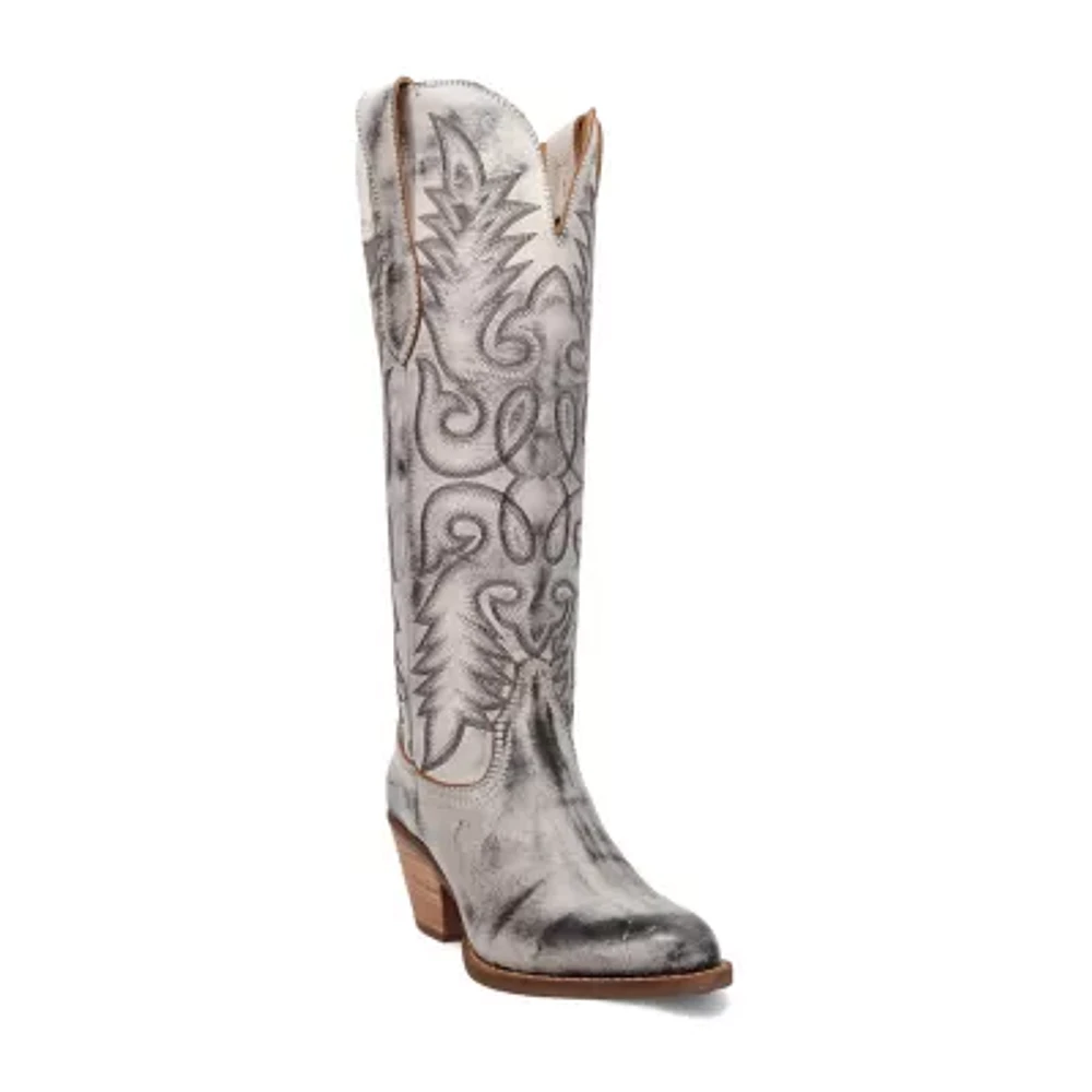 Dingo Womens Faded Love Leather Stacked Heel Cowboy Boots