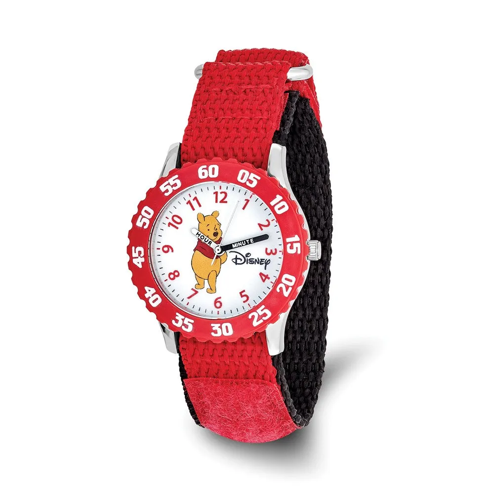 Disney Girls Winnie the Pooh Red Velcro Strap Time Teaching Watch with Friends.