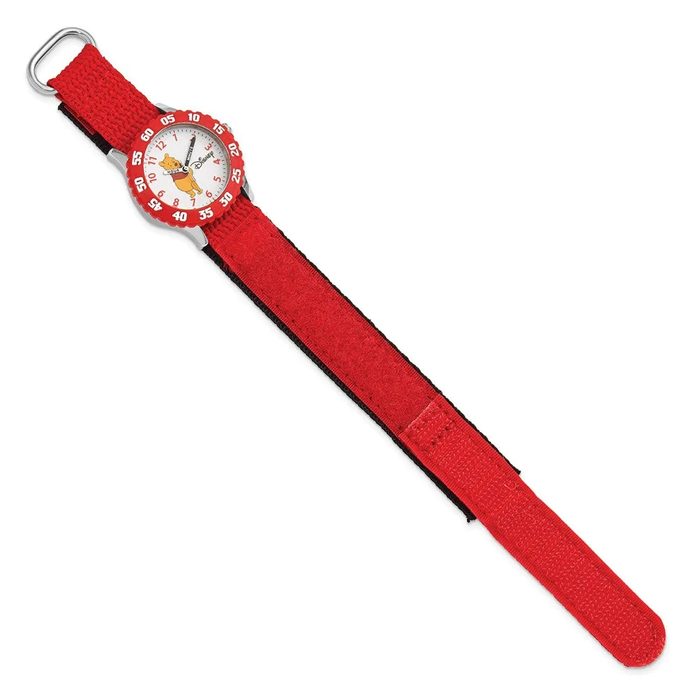 Disney Girls Winnie the Pooh Red Velcro Strap Time Teaching Watch with Friends.