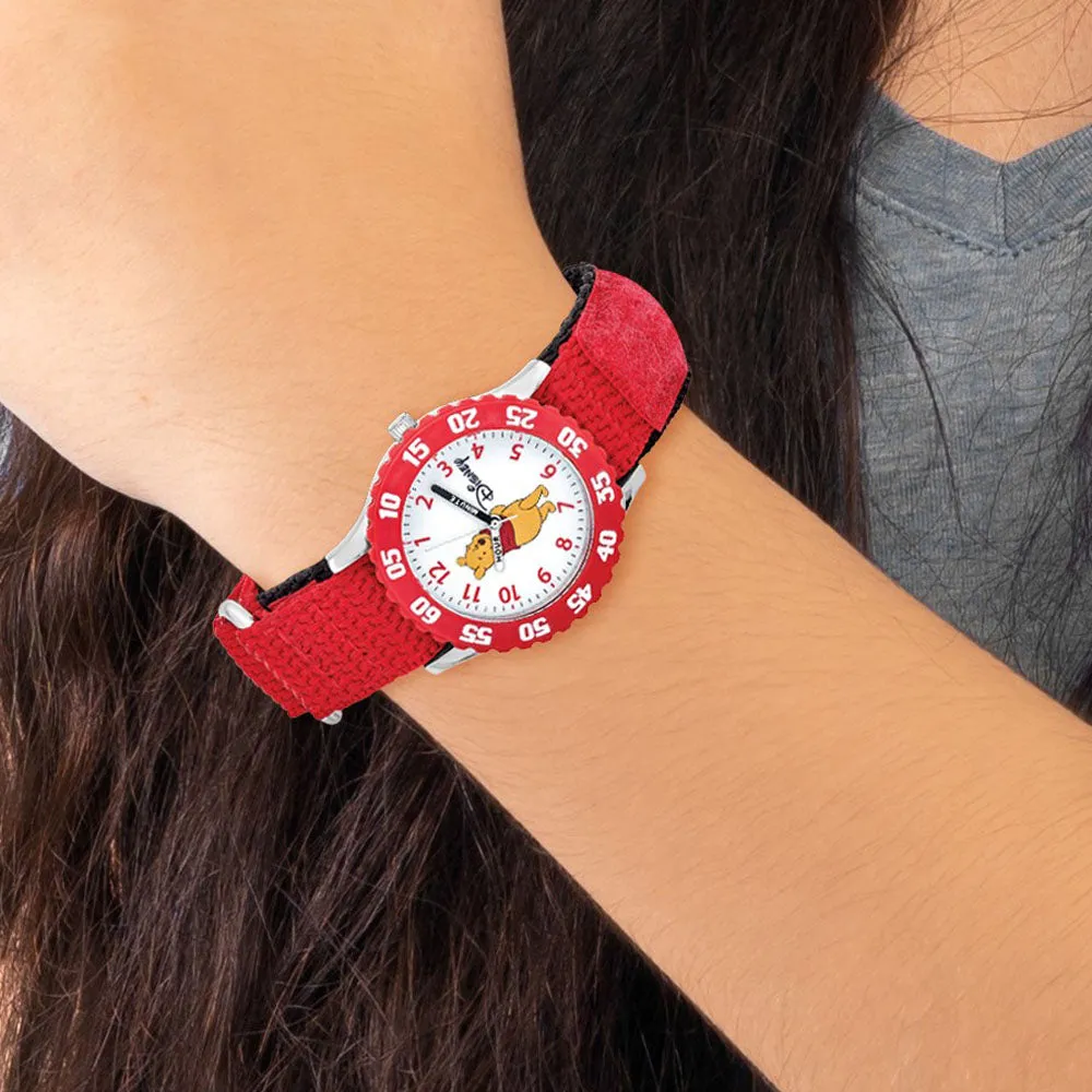 Disney Girls Winnie the Pooh Red Velcro Strap Time Teaching Watch with Friends.