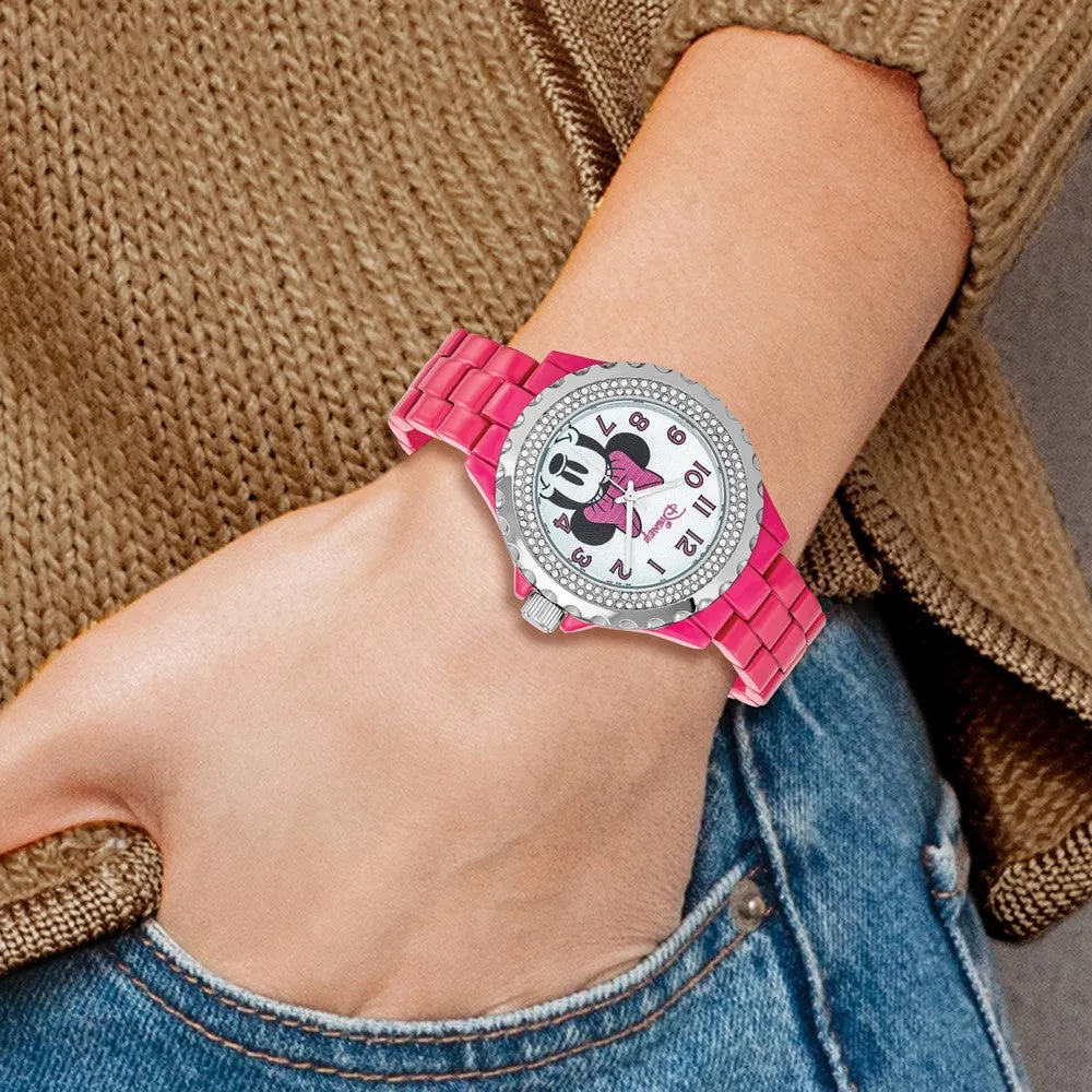 Disney Ladies Pink Crystal Bezel Minnie Mouse Watch