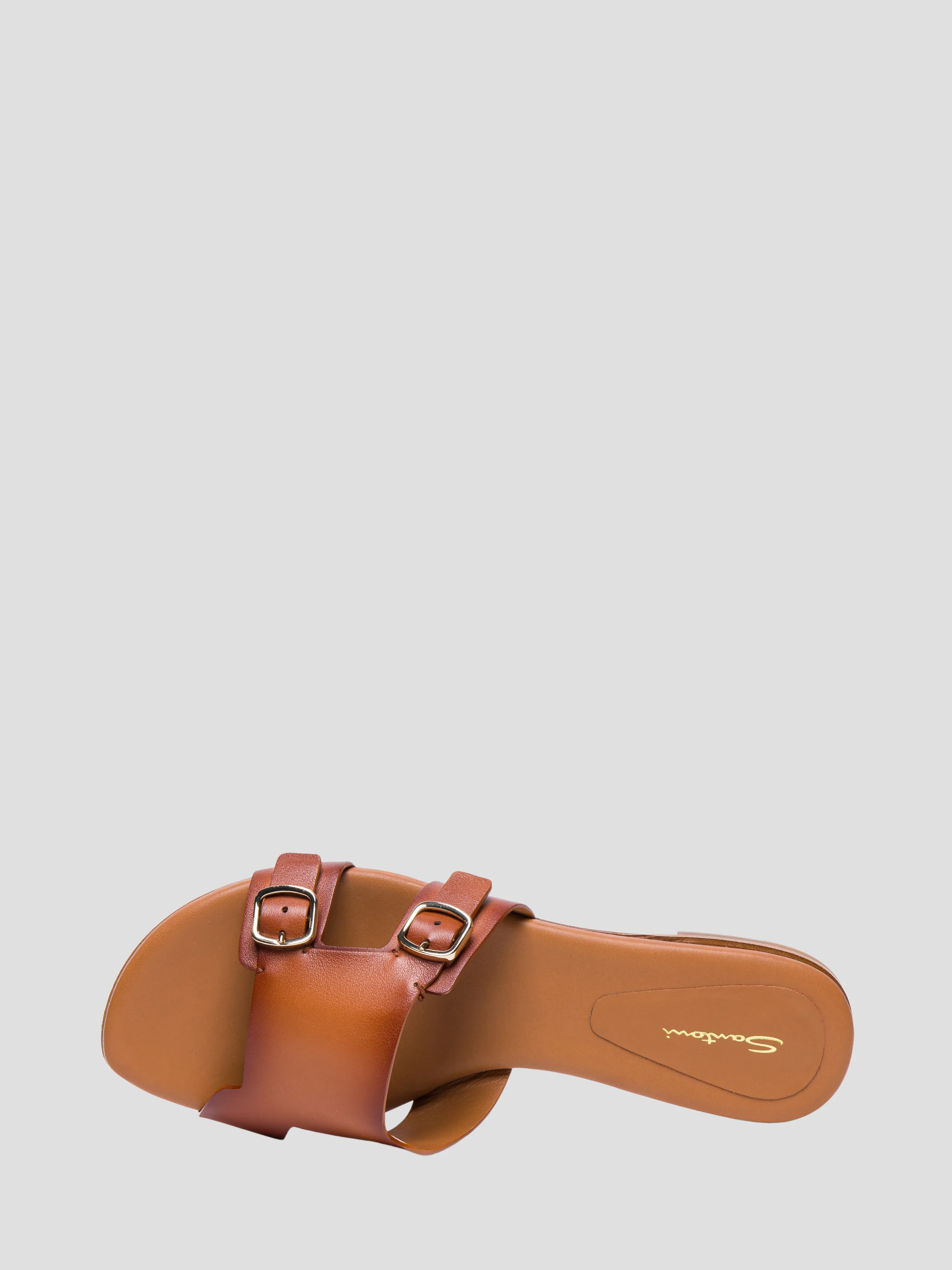 Brown Flat Sandals with Double Buckles