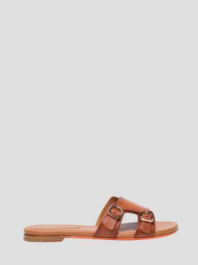 Brown Flat Sandals with Double Buckles