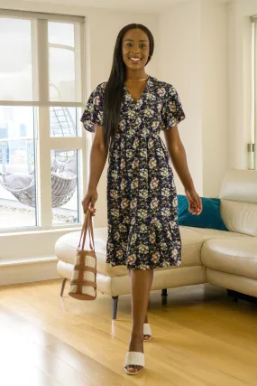 Second Navy Floral Tiered Midi Dress