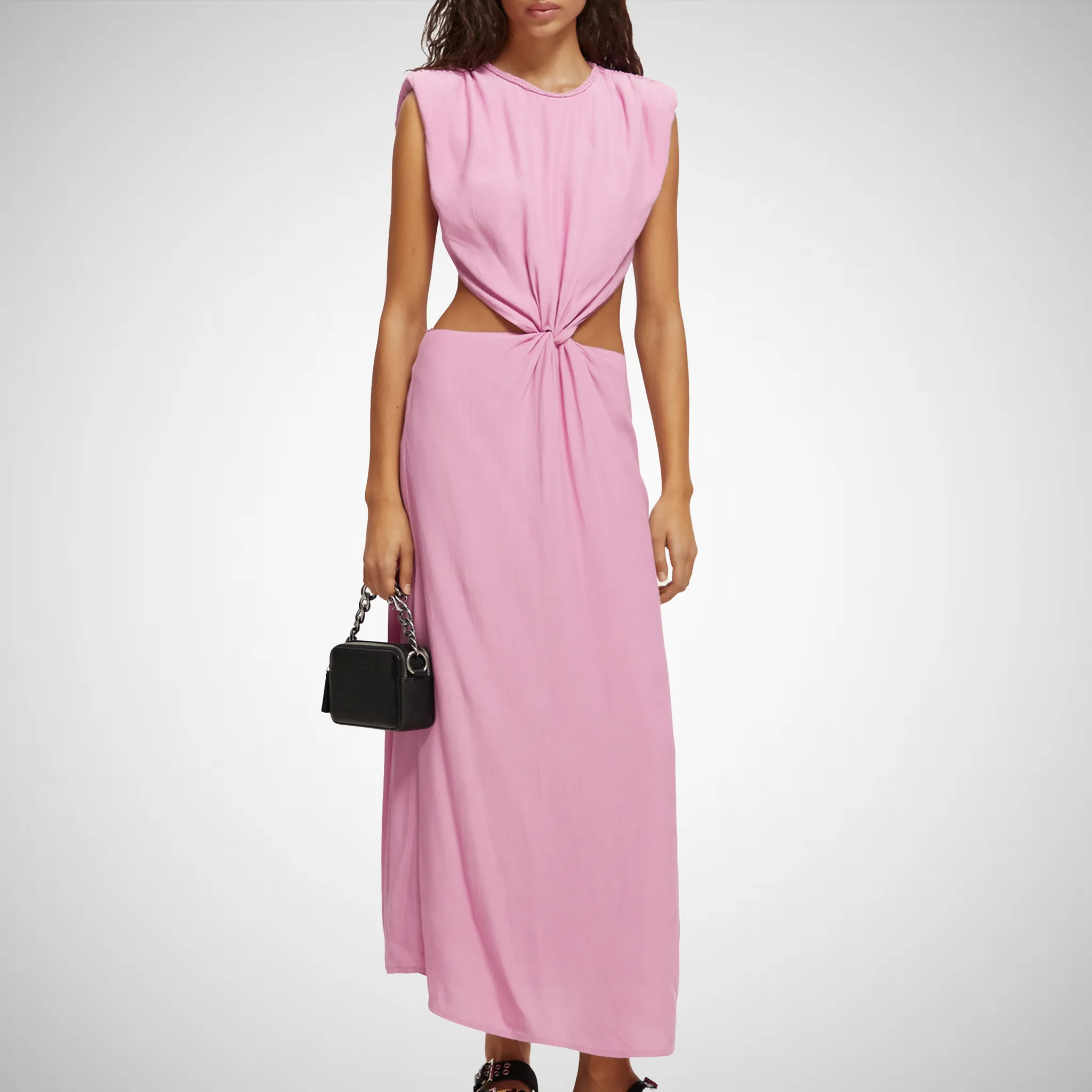 Draped Structured Shoulder Dress