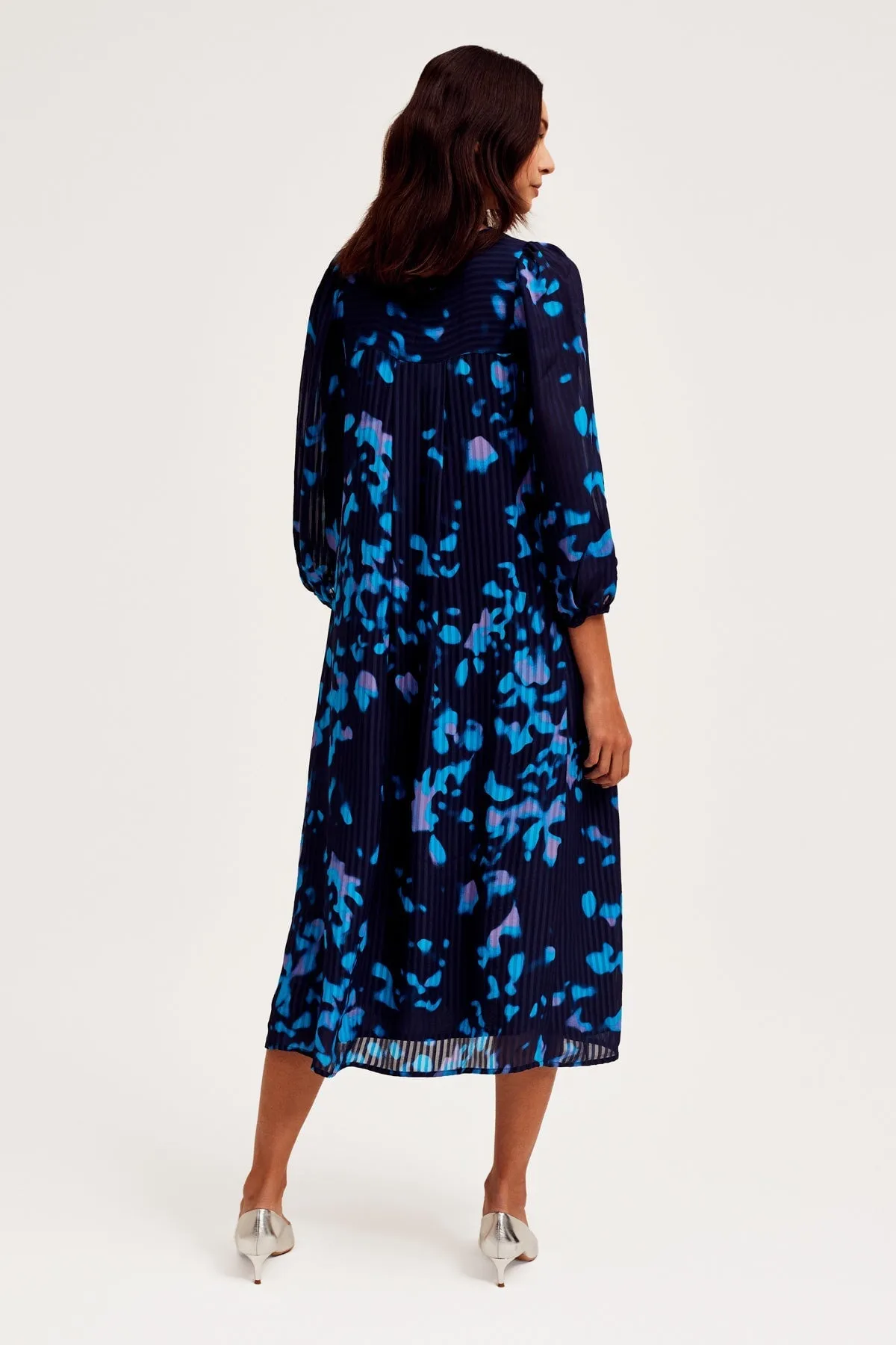 Duco Pleated Midi Dress in Dark Blue