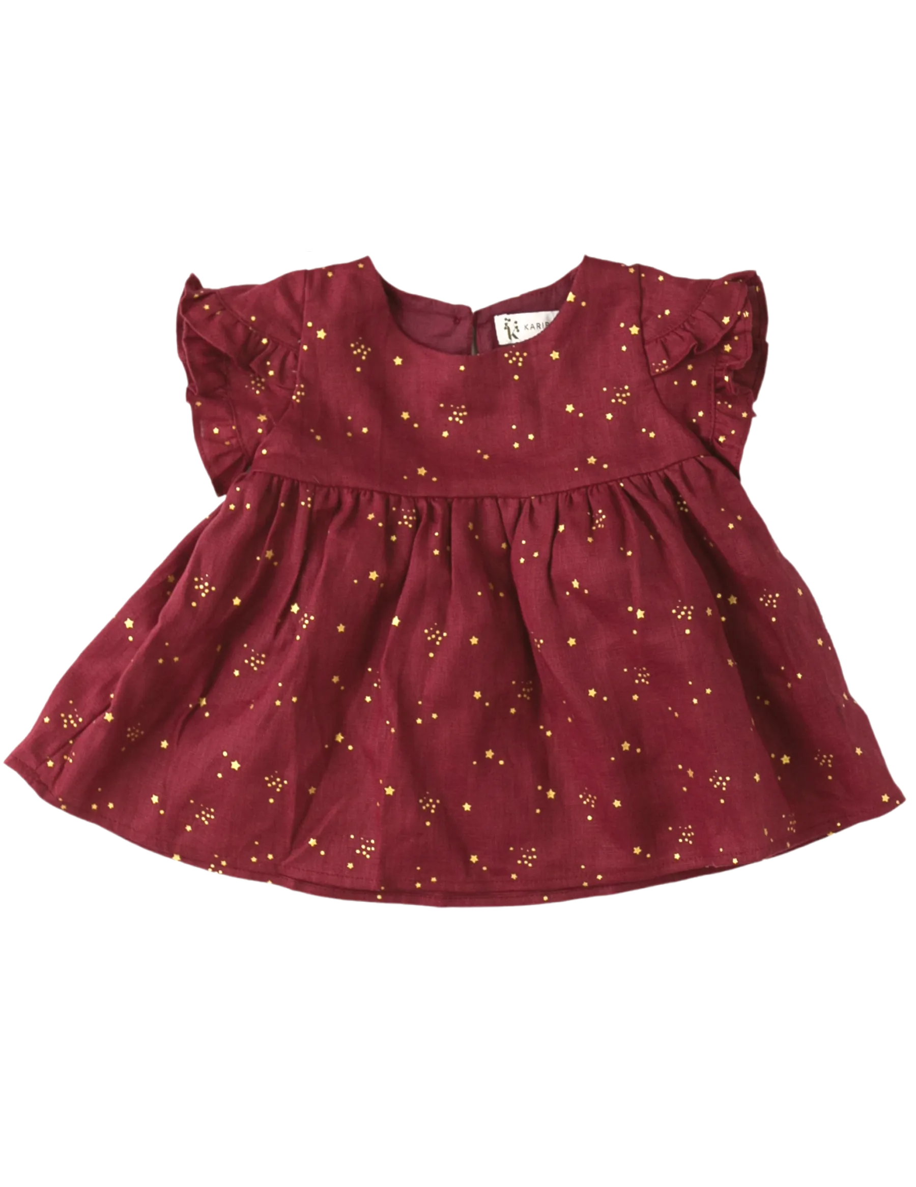 Baby Linen Dress With Golden Stars