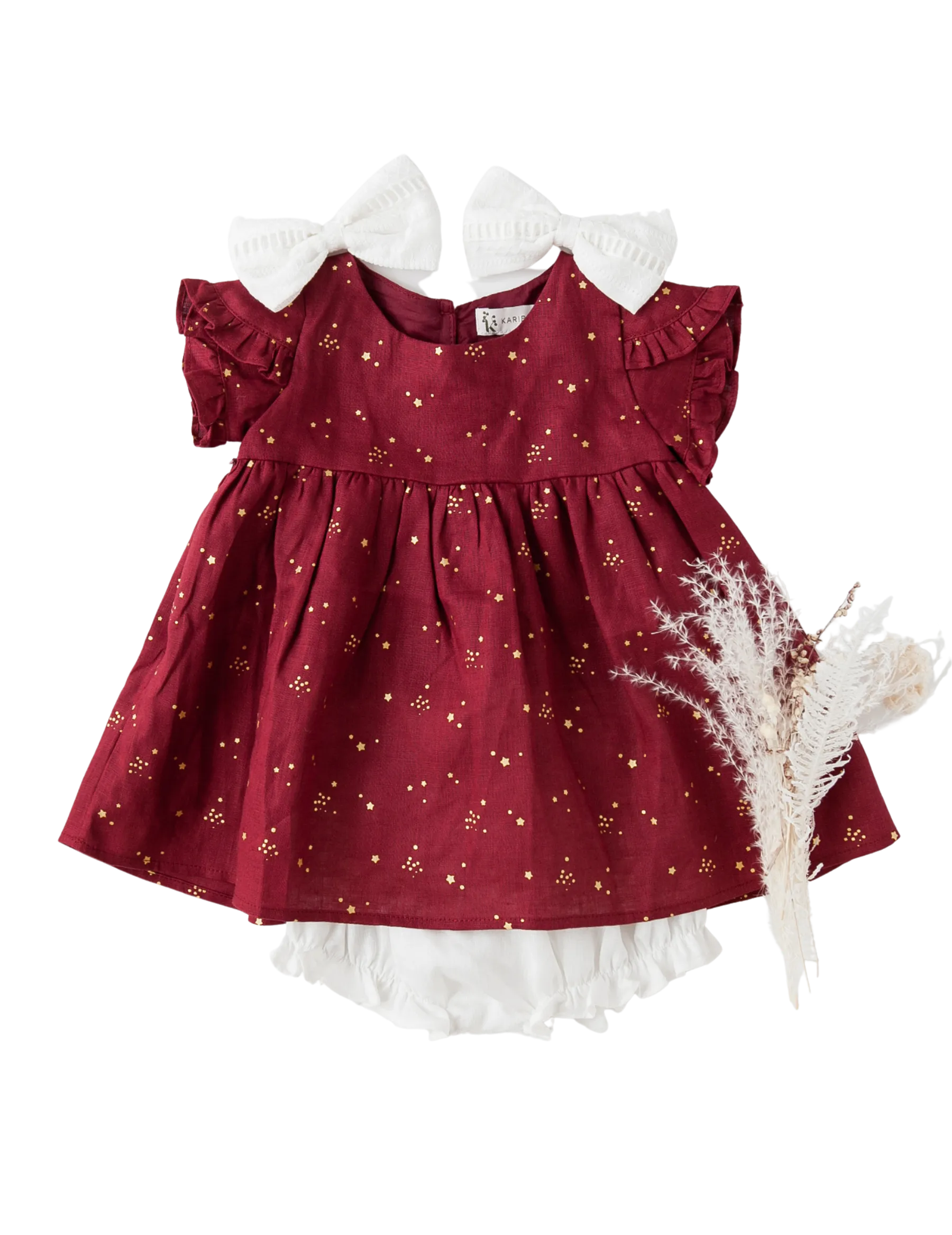 Baby Linen Dress With Golden Stars