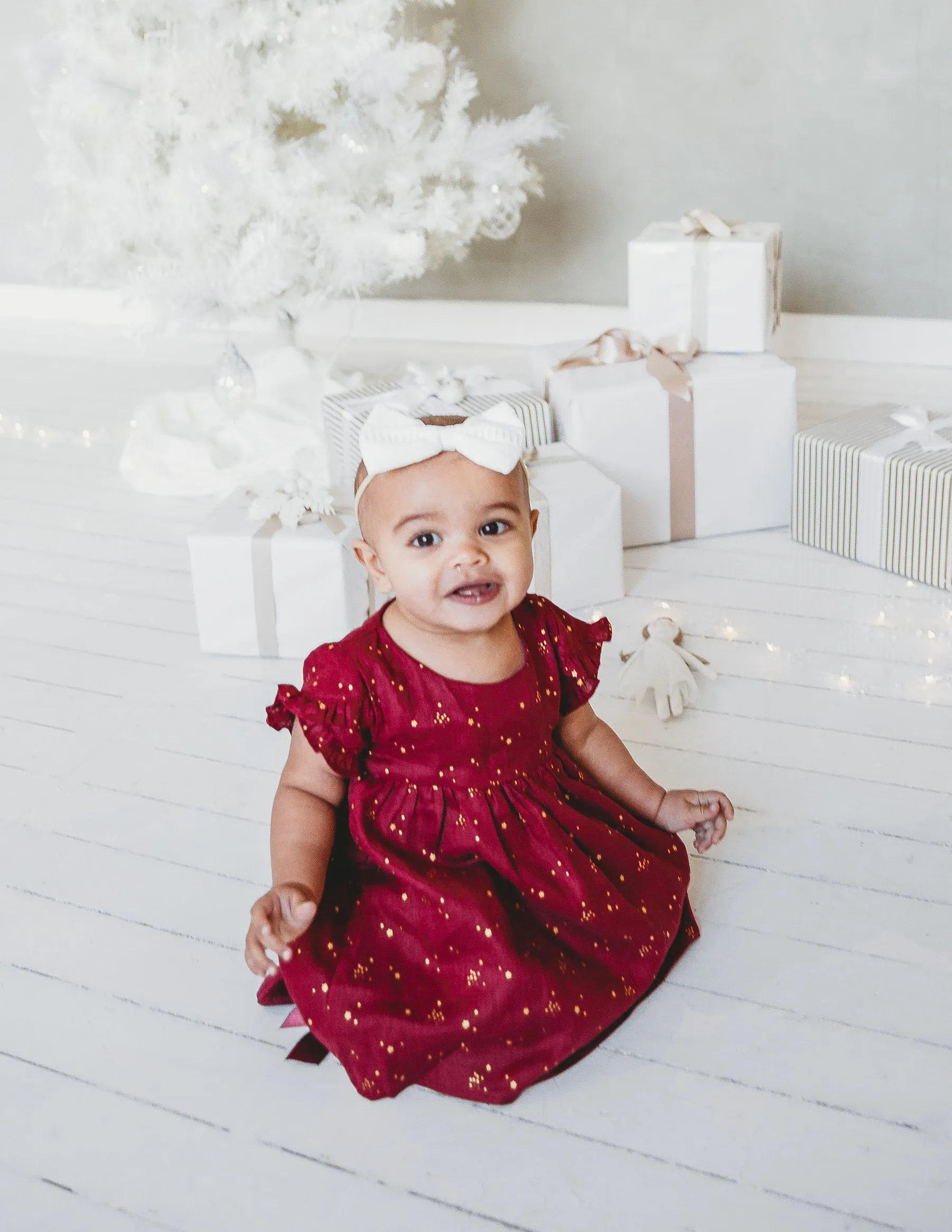 Baby Linen Dress With Golden Stars